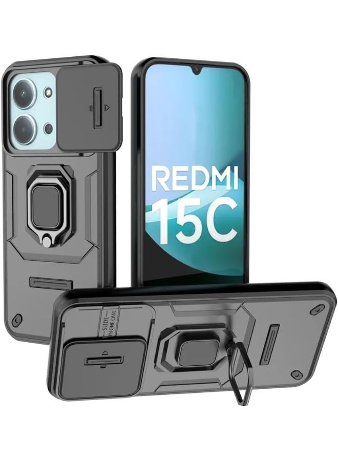 فانكالو حافظة هاتف لهاتف Xiaomi Redmi 15C/ Xiaomi Poco C85 مع غطاء كاميرا منزلق حافظة هاتف واقية من السقوط مع حامل سيارة - Image 1