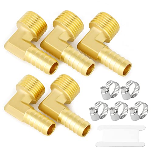 GASHER GASER 5-Piece Brass Hose Barb Reducer - 90 Degree Elbow, 3/8 Inch NPT to 3/8 Inch Barb Splicer Fitting for Fuel/AIR/Water/Oil/Gas/WOG - Image 1
