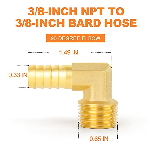 GASHER GASER 5-Piece Brass Hose Barb Reducer - 90 Degree Elbow, 3/8 Inch NPT to 3/8 Inch Barb Splicer Fitting for Fuel/AIR/Water/Oil/Gas/WOG - Image 4