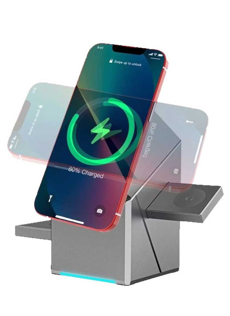 Generic - New Generation 3-in-1 Magnetic Pop-up Design Wireless Charger | High-tech Auto Rotation Charging Station | 15W Fast Charging Compatible with iPhone, Watch, and Earbuds - Image 1