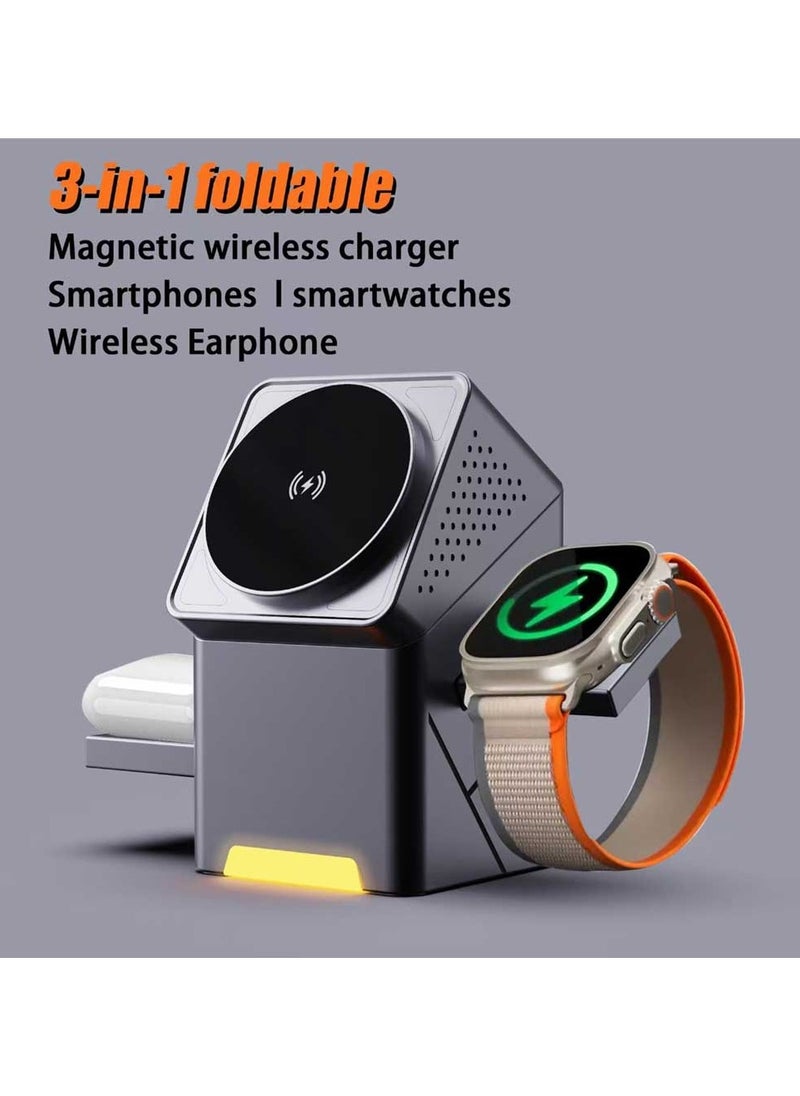 Generic - New Generation 3-in-1 Magnetic Pop-up Design Wireless Charger | High-tech Auto Rotation Charging Station | 15W Fast Charging Compatible with iPhone, Watch, and Earbuds - Image 1