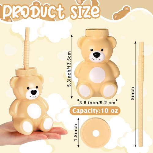 Maxdot 24 Pcs Bear Cups with Straws 10 oz Plastic Bear Shape Cup Reusable Creative Cups Bulk for Baby Shower Birthday Party Favor Gift SuppliesLight Brown - Image 5