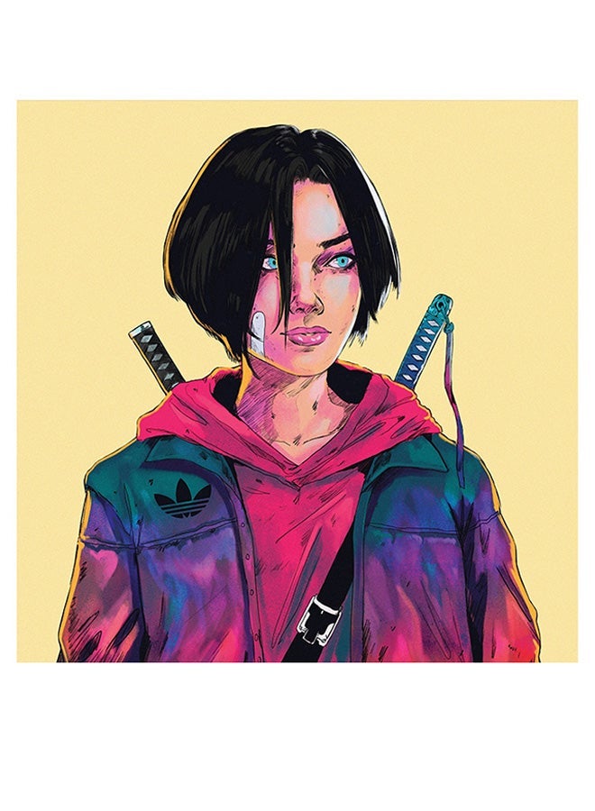 RYN Warrior  Themed Printed MDF Wall Art Yellow/Pink/Green 30x30cm - Image 2