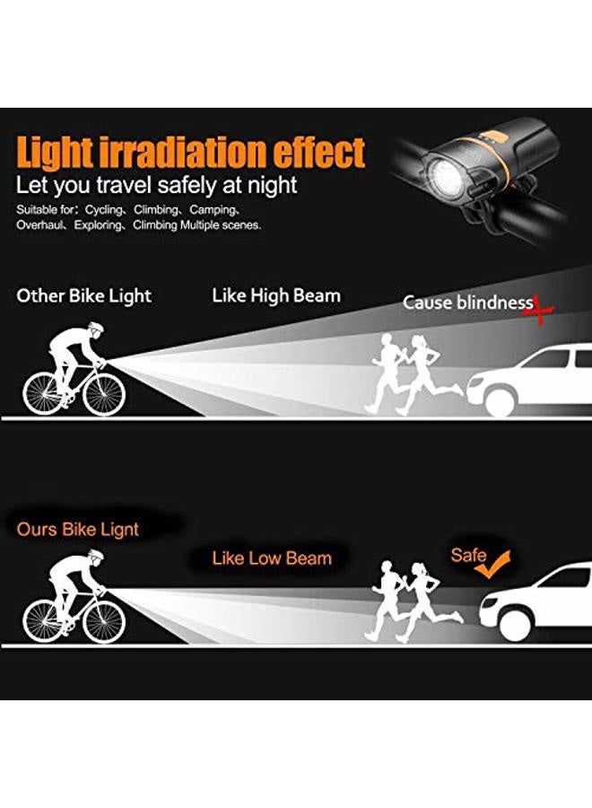 Wastou Bike Lights, Super Bright Bike Front Light 1200Lumen, IPX6 Waterproof 6 Modes Cycling Light Flashlight Torch with USB Rechargeable Tail Light(USB Cable Included) (Black) - Image 3