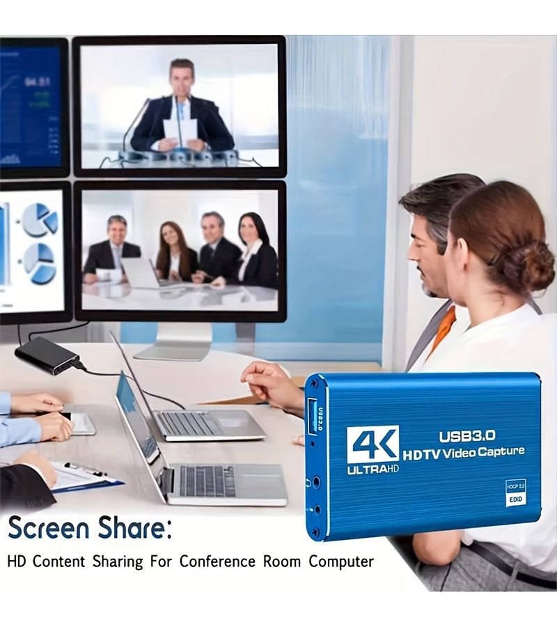 بطاقة التقاط فيديو 4K Ultra HD 60Hz USB 3.0 مسجل فيديو عالي الدقة 1080P 60 إطارًا في الثانية متوافقة مع بث الألعاب المباشر و OBS ذهبي - Image 3