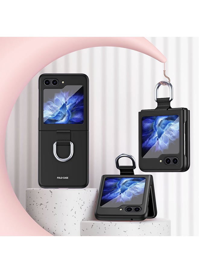O Ozone Case for Samsung Galaxy Z Flip5 5G Cover with Ring Holder Hard PC Phone Case Shock-proof Anti-scratch Protective Phone Bumper Cover - Black  - Image 2