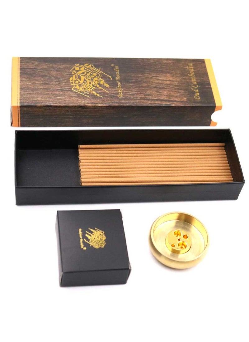 Bakhoor BoSidin Bakhoor BoSidin – Oud Wood Bakhoor Incense Sticks Cambodi Fragrance 50pcs 3mm with Brass Incense Burner – A79-1  - Image 5