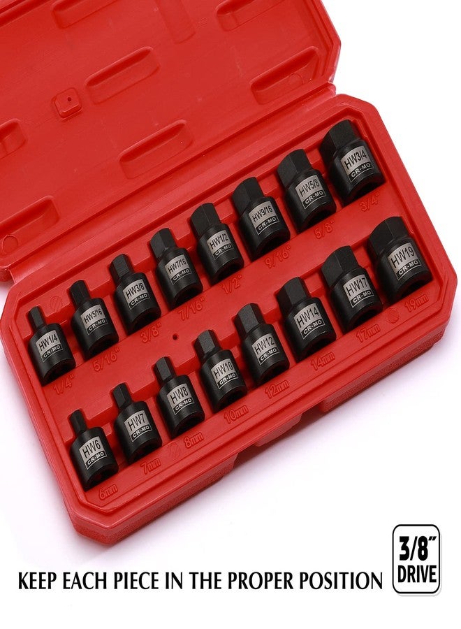EMENTOL 16PCS 3/8" Drive Low Profile Impact Hex Driver Set, SAE/Metric, CR-MO, 16 Pieces Hex Bit Socket Set, 1/4 Inch - 3/4 Inch, 6mm - 19mm - Image 5
