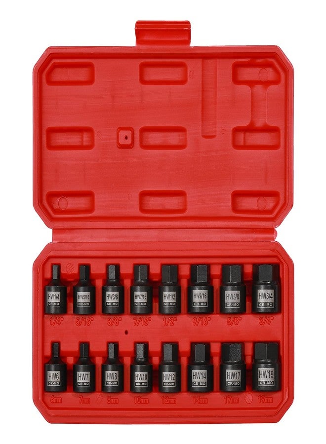 EMENTOL 16PCS 3/8" Drive Low Profile Impact Hex Driver Set, SAE/Metric, CR-MO, 16 Pieces Hex Bit Socket Set, 1/4 Inch - 3/4 Inch, 6mm - 19mm - Image 1