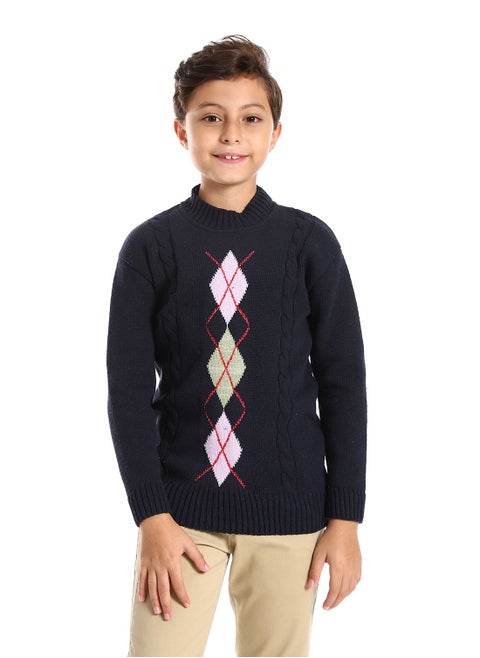 Wool Boys Pullover With Multi Design