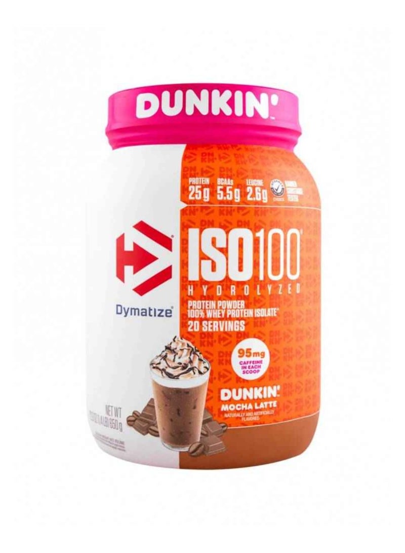 Dymatize Iso100 Whey Protein Isolate 20 Servings Dunkin Mocha Latte 660 g - Image 1