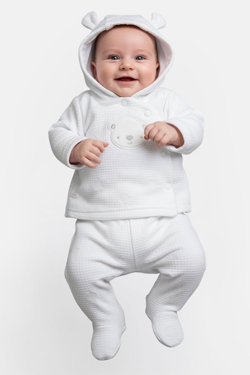 Rock-A-Bye Baby Boutique سويت شيرت مزخرف بغطاء رأس وسروال رياضي لطفل صغير، أبيض - Image 1