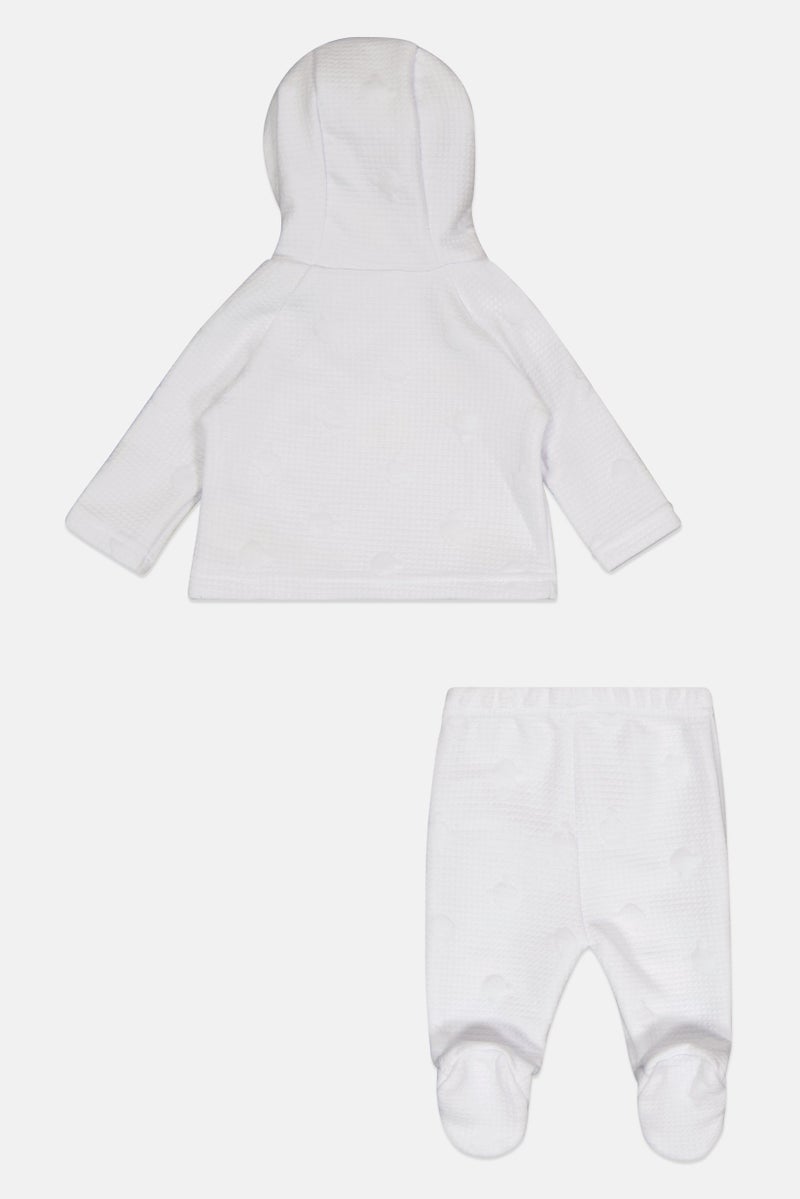 Rock-A-Bye Baby Boutique سويت شيرت مزخرف بغطاء رأس وسروال رياضي لطفل صغير، أبيض - Image 2