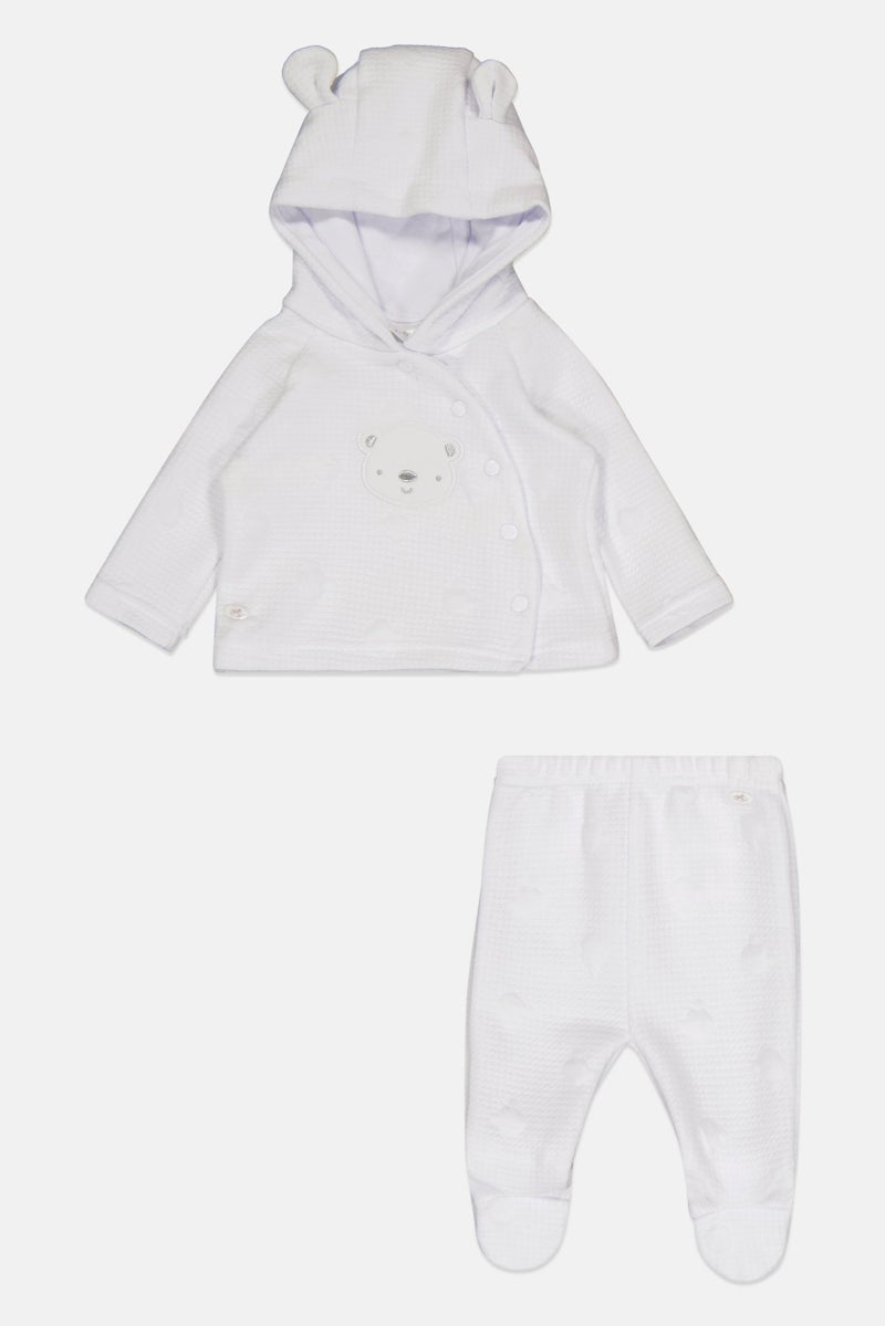 Rock-A-Bye Baby Boutique سويت شيرت مزخرف بغطاء رأس وسروال رياضي لطفل صغير، أبيض - Image 3