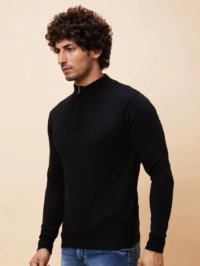 globus Globus Men Black Solid Casual Pullover Sweater