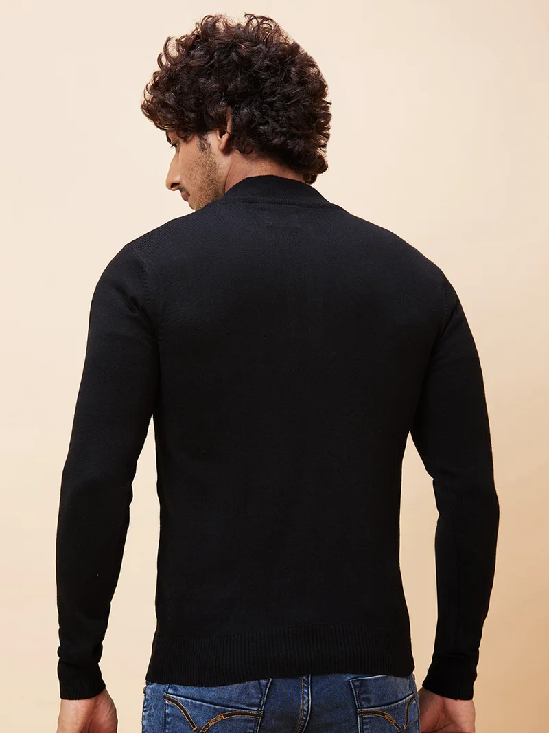 globus Globus Men Black Solid Casual Pullover Sweater