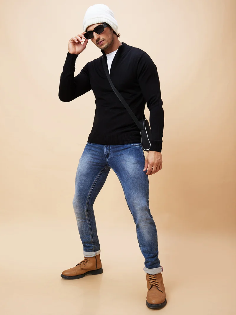 globus Globus Men Black Solid Casual Pullover Sweater