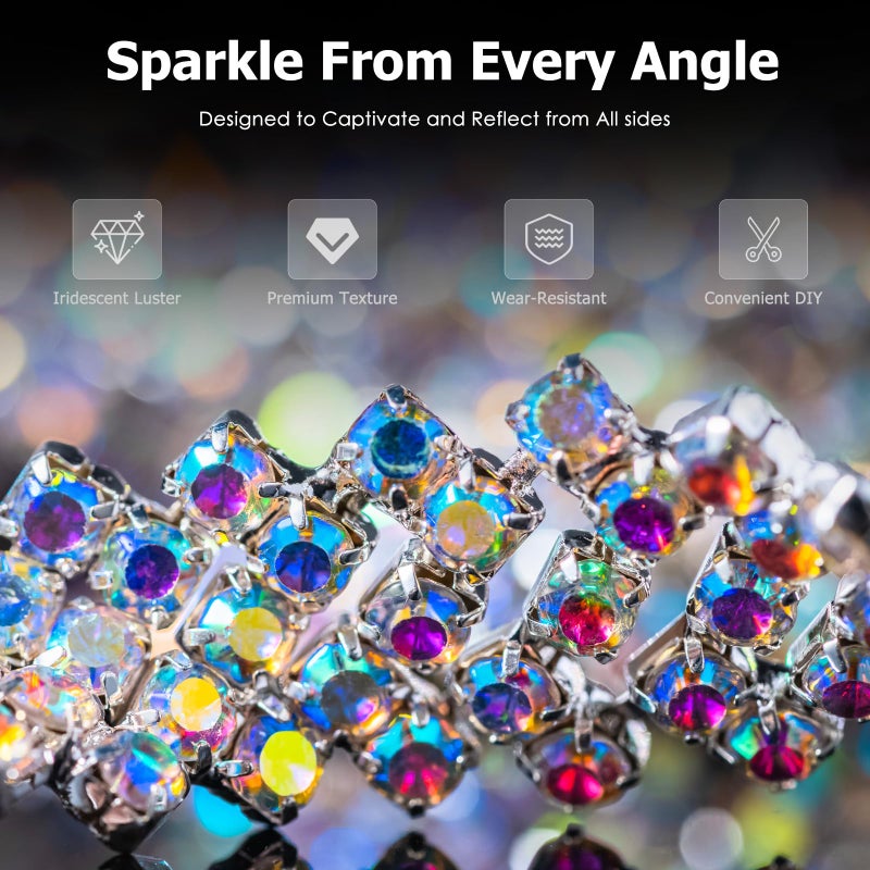 Meibite Bling Crystal AB Rhinestone Silver Base Trim Crystal Chain Applique Sewing Embellishments for DIY Dress Clothing Wedding Crafts Bridal Jewelry, 0.551 Inch Wide(1 Yard,Crystal AB) - Image 3