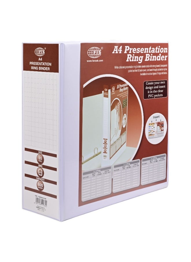 FIS Presentation Binder A4 4D 65mm Ring, 3.75 Inches Spine, Color White, Box of 10 Pieces - FSBD465DPB10  - Image 4