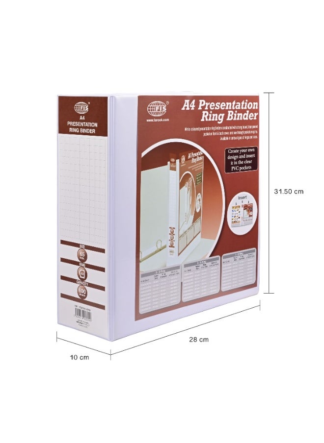 FIS Presentation Binder A4 4D 65mm Ring, 3.75 Inches Spine, Color White, Box of 10 Pieces - FSBD465DPB10  - Image 1