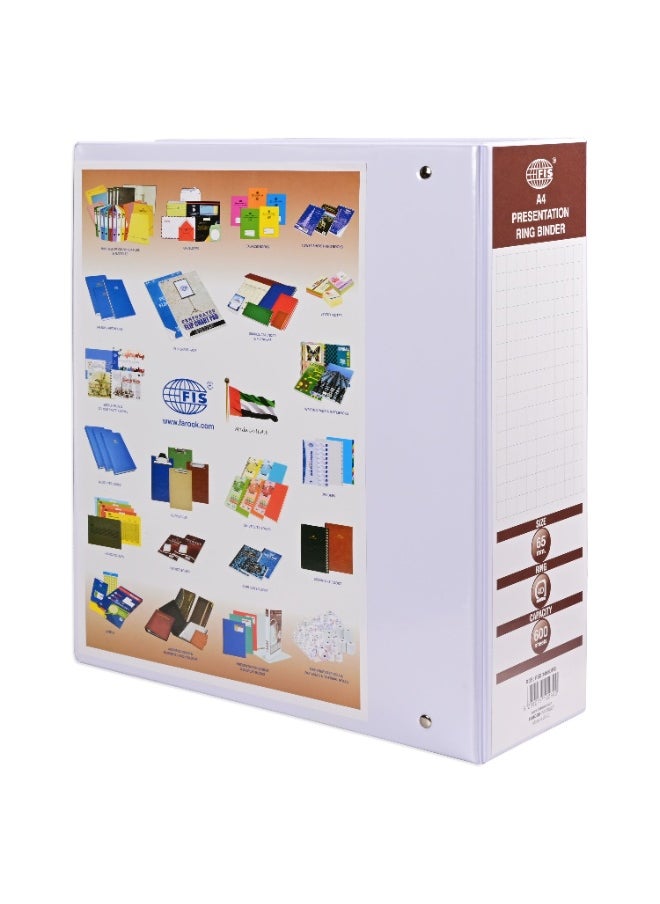 FIS Presentation Binder A4 4D 65mm Ring, 3.75 Inches Spine, Color White, Box of 10 Pieces - FSBD465DPB10  - Image 5