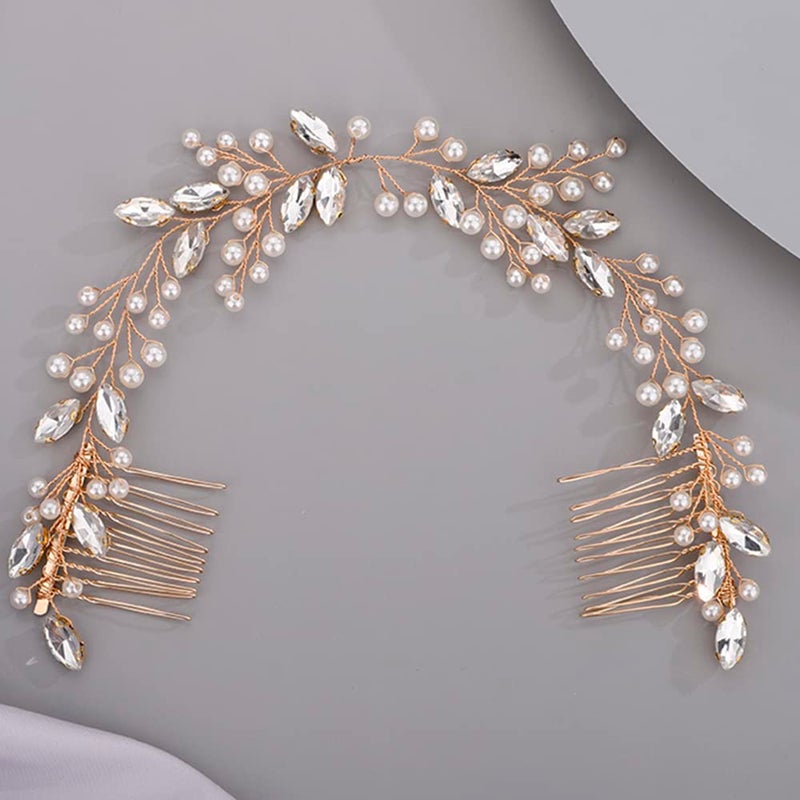 BERYUAN Hair Vine for Women Bridal Hair Comb for Bride Pearls Crystal Hair Comb Slide GOLD