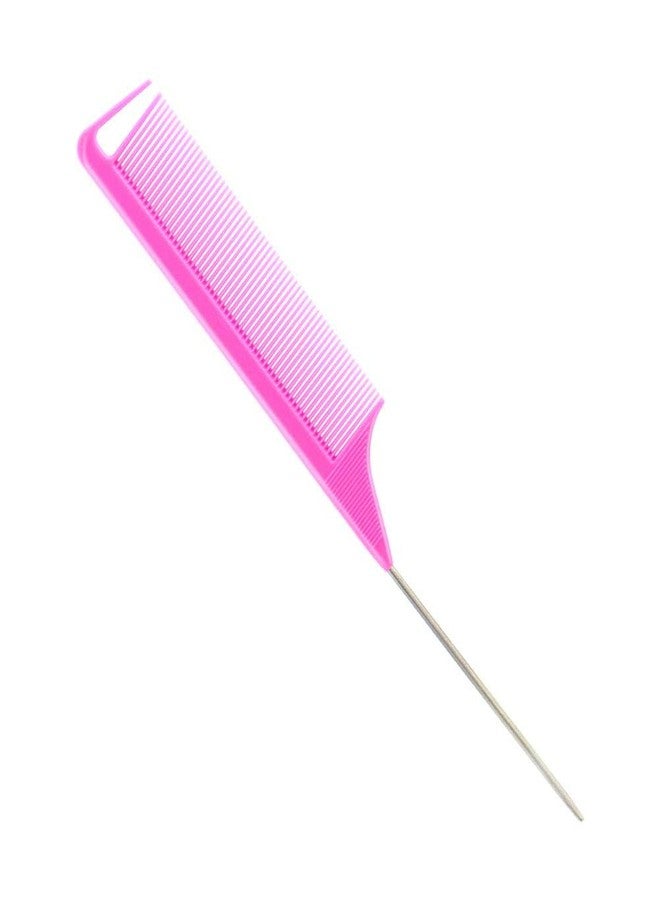 Sluswallow 1Pc Pink Hair Tail Combs Pin Parting Comb, Carbon Fibre Metal-Pin Rat Tail Comb Hair Styling Tool For Salon Braiding, Styling Tools and Appliances - Image 1