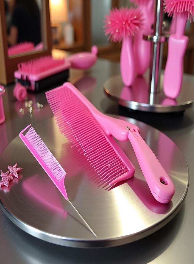 Sluswallow 1Pc Pink Hair Tail Combs Pin Parting Comb, Carbon Fibre Metal-Pin Rat Tail Comb Hair Styling Tool For Salon Braiding, Styling Tools and Appliances - Image 5