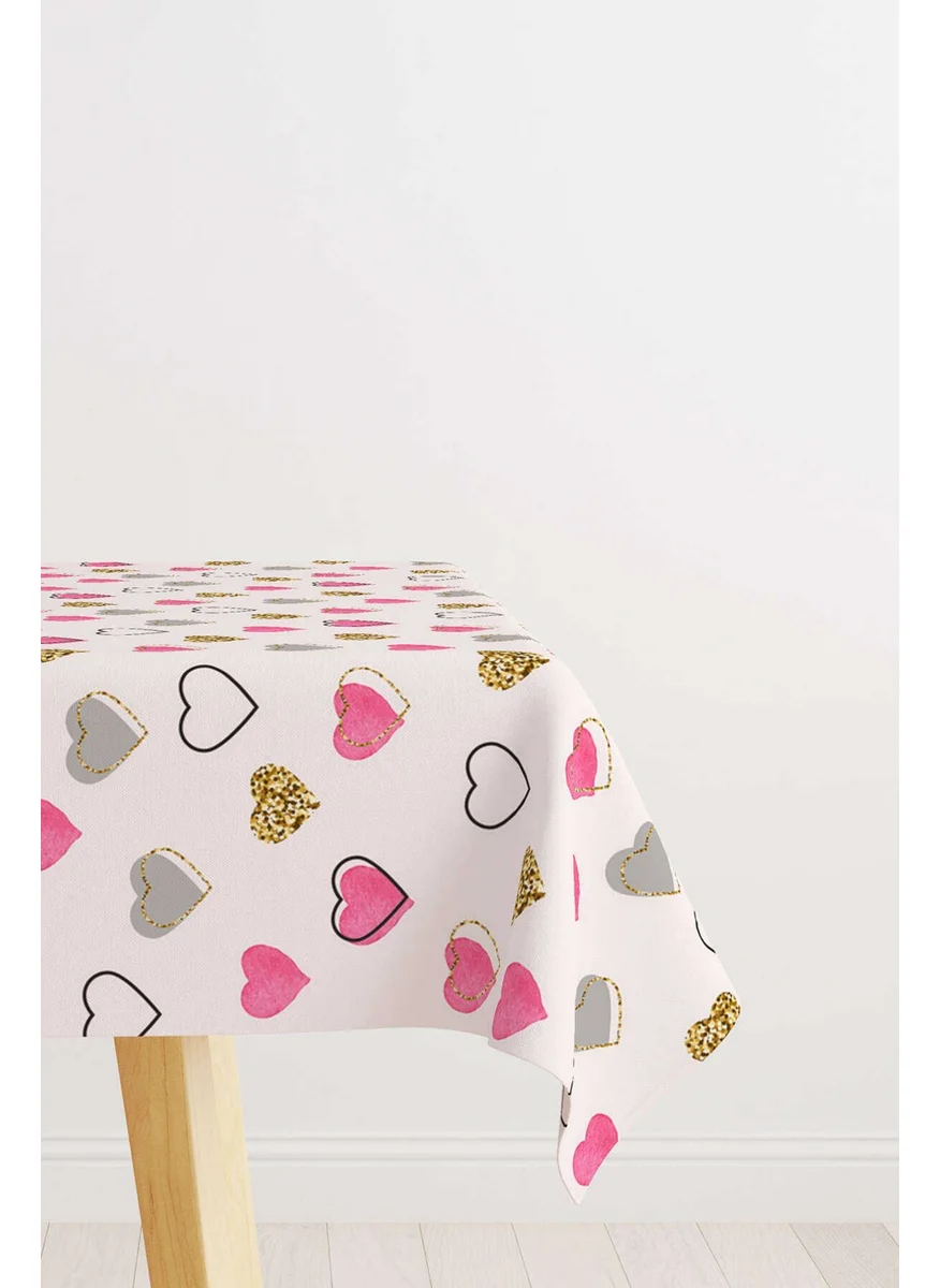 Cango Home Pink Black Modern Heart Patterned Digital Printed Tablecloth CGH1003-MS