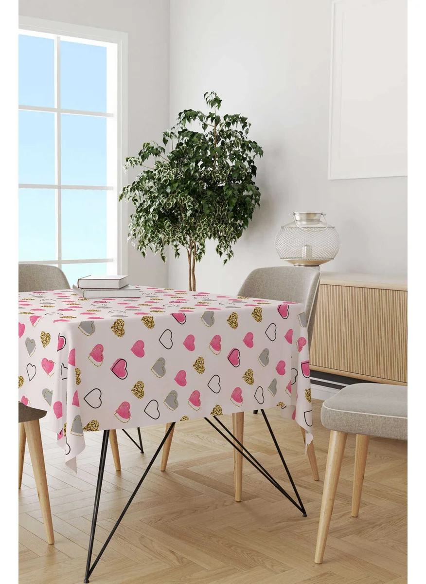 Cango Home Pink Black Modern Heart Patterned Digital Printed Tablecloth CGH1003-MS