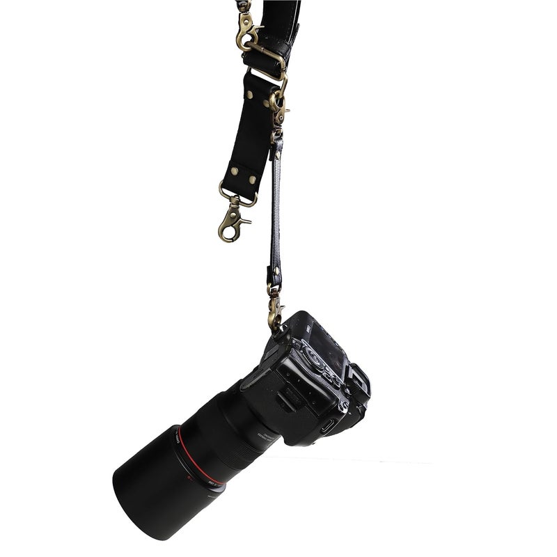 MVPRO Leather Dual Camera Strap with Snap Shackle Hooks | Perfect Double Camera Belt - Image 2