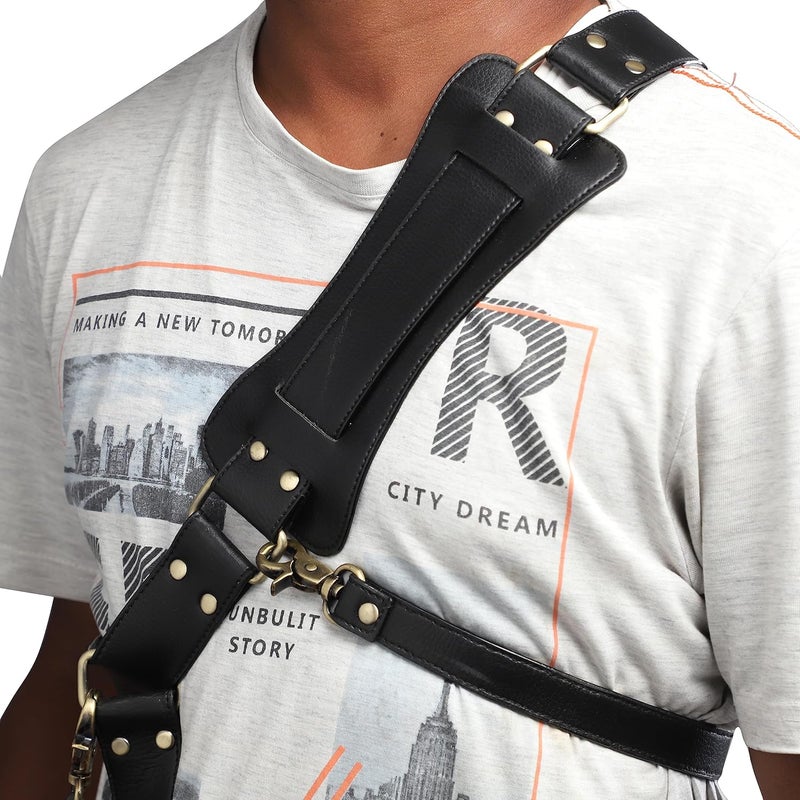 MVPRO Leather Dual Camera Strap with Snap Shackle Hooks | Perfect Double Camera Belt - Image 3