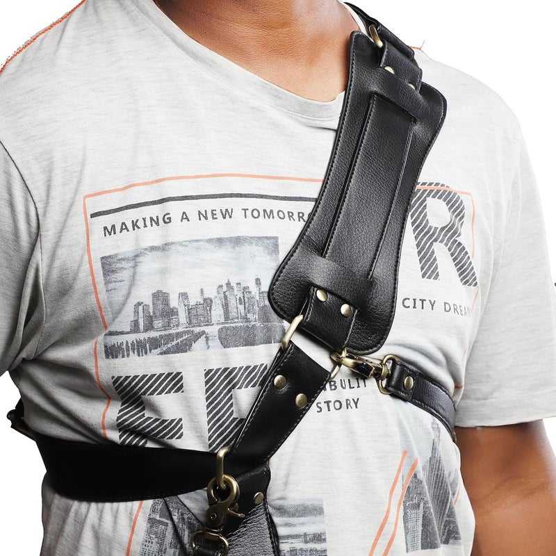 MVPRO Leather Dual Camera Strap with Snap Shackle Hooks | Perfect Double Camera Belt - Image 4