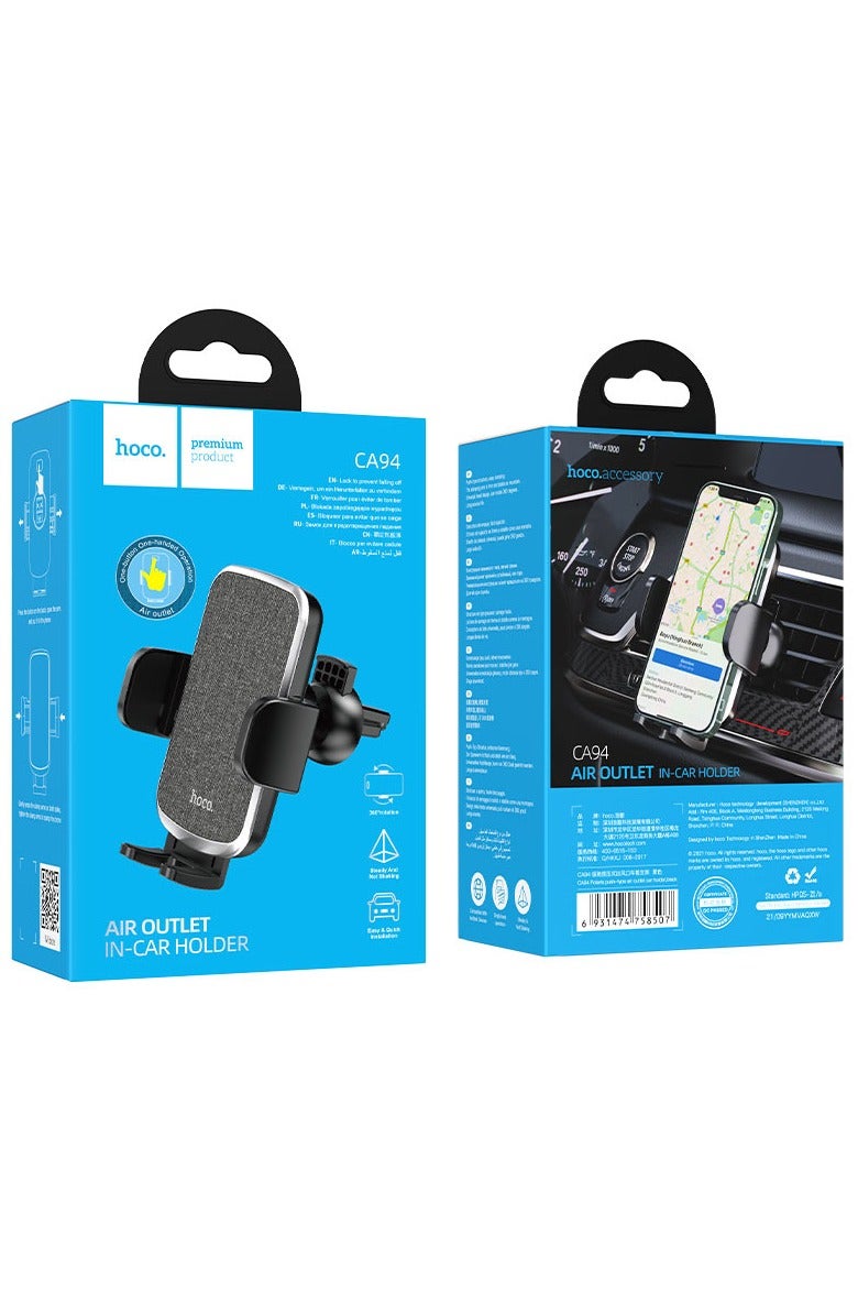 Hoco CA94 - Polaris, Push-Type Car Holder (Air Outlet), Suitable For Mobile Phones Within 4.5-6.7 inch, Compatible With iPhone Samsung Xiaomi Oppo Huawei - Black - Image 3