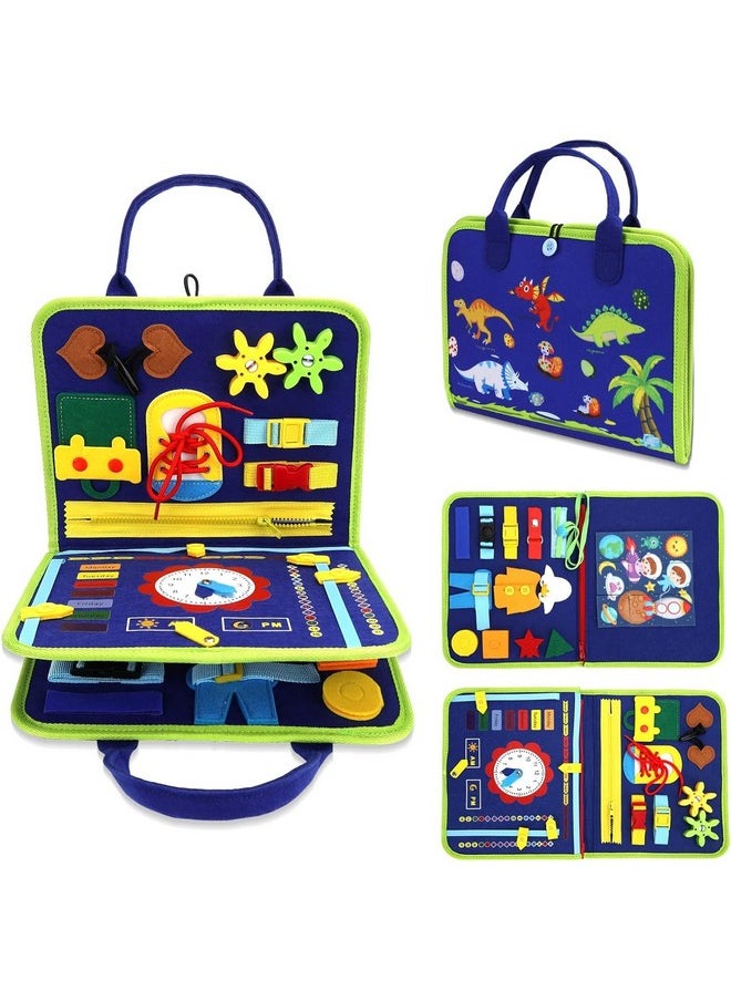 KolorFish - KolorFish Busy Board for Toddlers,Montessori Toys for Boys Girls 1 2 3 Year Old,Early Educational Activity Baby Sensory Toy,Autism Busy Book Travel Toys for Kids 3 4 5 6 7 Year Old (Dinosaur Blue) - Image 1