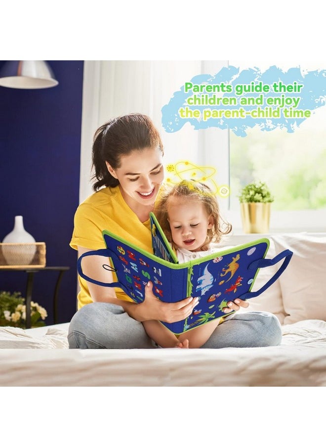 KolorFish - KolorFish Busy Board for Toddlers,Montessori Toys for Boys Girls 1 2 3 Year Old,Early Educational Activity Baby Sensory Toy,Autism Busy Book Travel Toys for Kids 3 4 5 6 7 Year Old (Dinosaur Blue) - Image 1