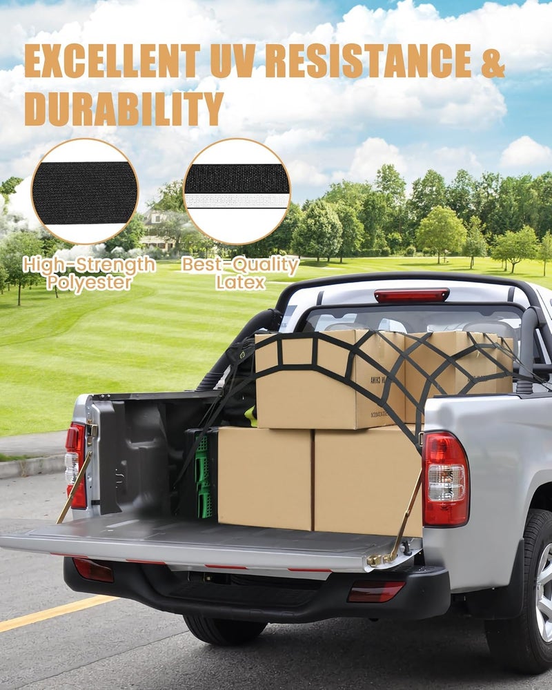LuckyStraps The First Flat Bungee Cargo Net for Pickup Truck Bed, 4' x 6' Stretches to 10' x 15', 25 MM Heavy Duty Cargo Net with 2 Using Modes, for Dodge RAM, Ford, Chevy, Toyota, etc Reliable daily use design - Image 4