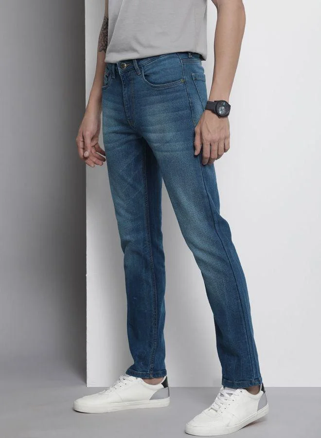 ذا انديان كراج كو Men Slim Straight Fit Solid Mid-Rise Stretchable Jeans