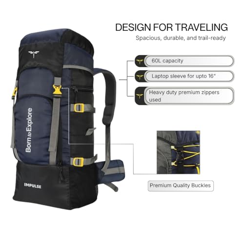 Impulse 5 Compartment Rucksack Bag 60 Litres Travel Bag For Travel Backpack For Hiking Trekking Tourist Bag For Men Camping Keep Discovering Light Blue With 1 Year Warranty - Image 4