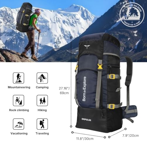 Impulse 5 Compartment Rucksack Bag 60 Litres Travel Bag For Travel Backpack For Hiking Trekking Tourist Bag For Men Camping Keep Discovering Light Blue With 1 Year Warranty - Image 2