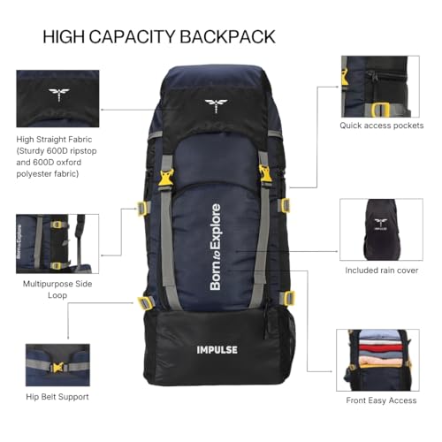 Impulse 5 Compartment Rucksack Bag 60 Litres Travel Bag For Travel Backpack For Hiking Trekking Tourist Bag For Men Camping Keep Discovering Light Blue With 1 Year Warranty - Image 3