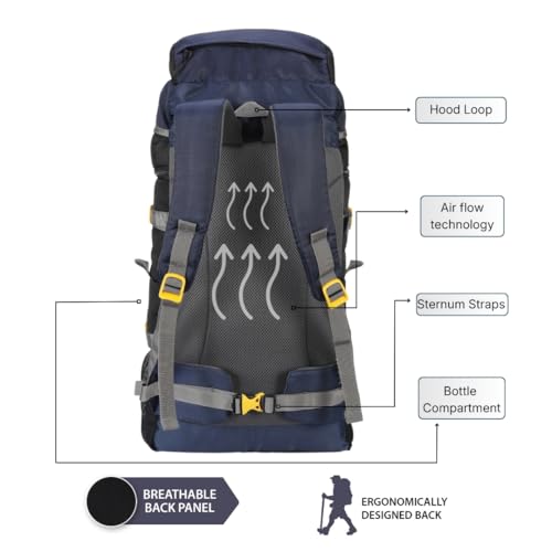 Impulse 5 Compartment Rucksack Bag 60 Litres Travel Bag For Travel Backpack For Hiking Trekking Tourist Bag For Men Camping Keep Discovering Light Blue With 1 Year Warranty - Image 5