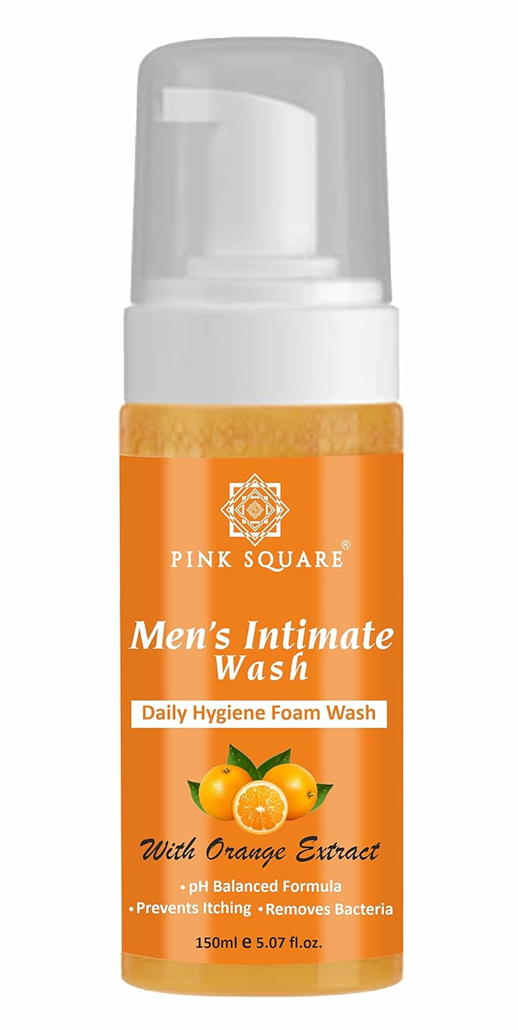 Pink Square Natural Mens Intimate Wash with Orange Extract Maintain PH Balance Intimate Daily Care Better Private Parts Hygiene Body Wash AntiBacterial Pack of 1 of 150 ML - Image 1