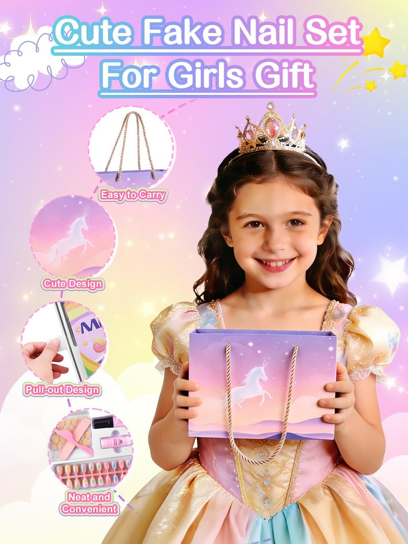 EBANKU 156 Pcs Press on Nail Kids Gift Box, 6 Pack French Flower Kid Flase Nails Kit with Nail Glue Set Fake Nail for Girls 5-10 Years Christmas Gift Set - Image 3