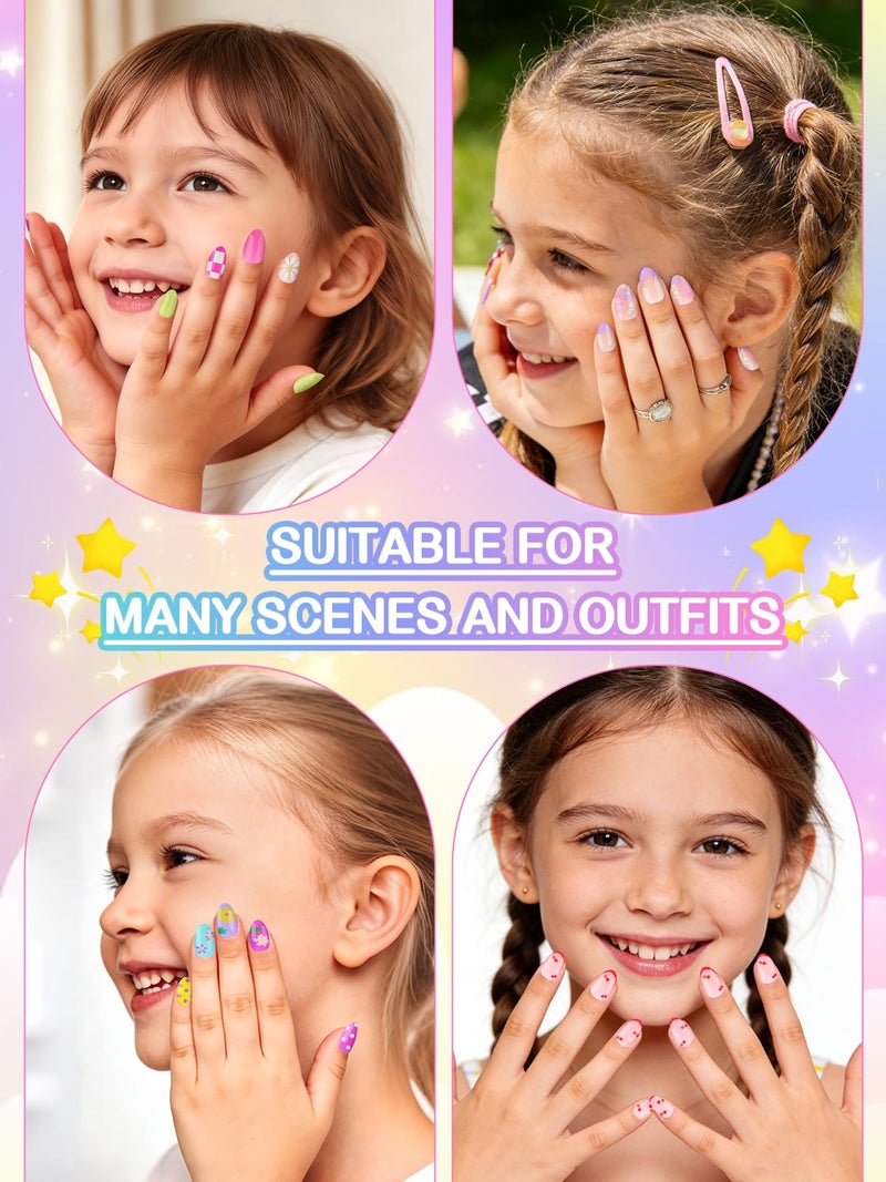 EBANKU 156 Pcs Press on Nail Kids Gift Box, 6 Pack French Flower Kid Flase Nails Kit with Nail Glue Set Fake Nail for Girls 5-10 Years Christmas Gift Set - Image 5