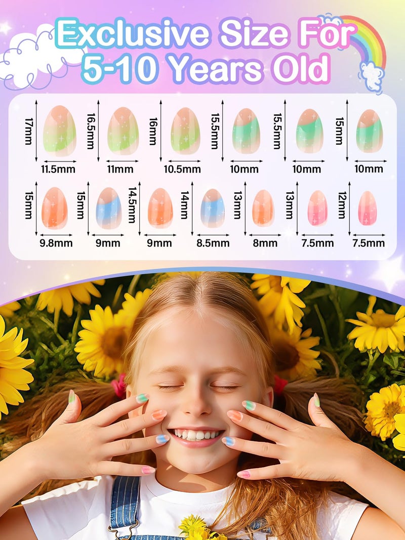 EBANKU 156 Pcs Press on Nail Kids Gift Box, 6 Pack French Flower Kid Flase Nails Kit with Nail Glue Set Fake Nail for Girls 5-10 Years Christmas Gift Set - Image 4