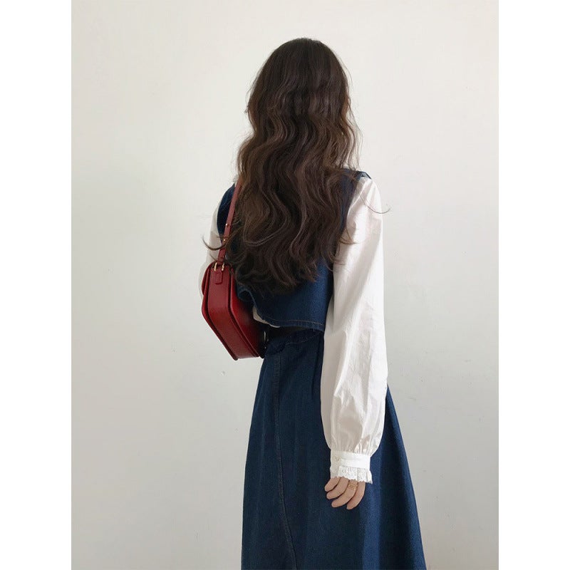 Blue Denim Vest Dress Three-Piece Set Women'S Spring Tea Dress Set With Korean Drama Chanel Style Suit - Image 5