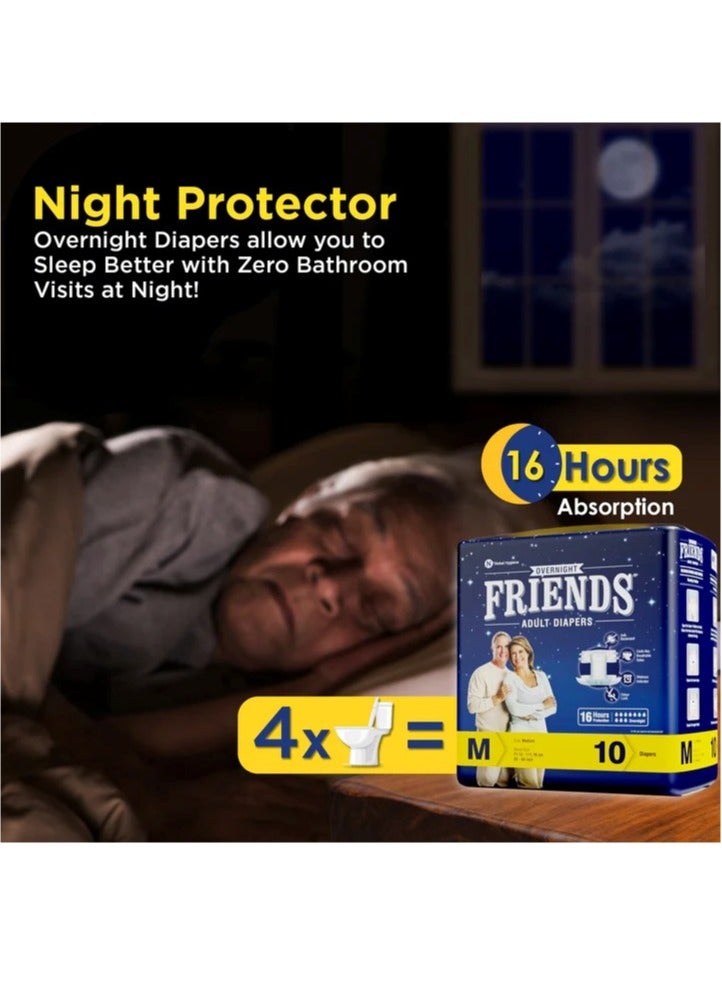 Friends Overnight Adult Diapers Tape Style - 10 Count (Extra Large) with odour lock, Unisex, Leakproof and Anti-Bacterial Absorbent Core - Waist Size 42 - 68 inch; 12.92 - 172.72 cm - Image 2