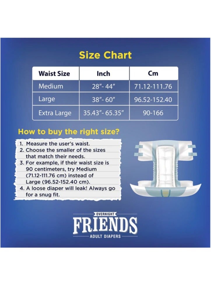 Friends Overnight Adult Diapers Tape Style - 10 Count (Extra Large) with odour lock, Unisex, Leakproof and Anti-Bacterial Absorbent Core - Waist Size 42 - 68 inch; 12.92 - 172.72 cm - Image 3