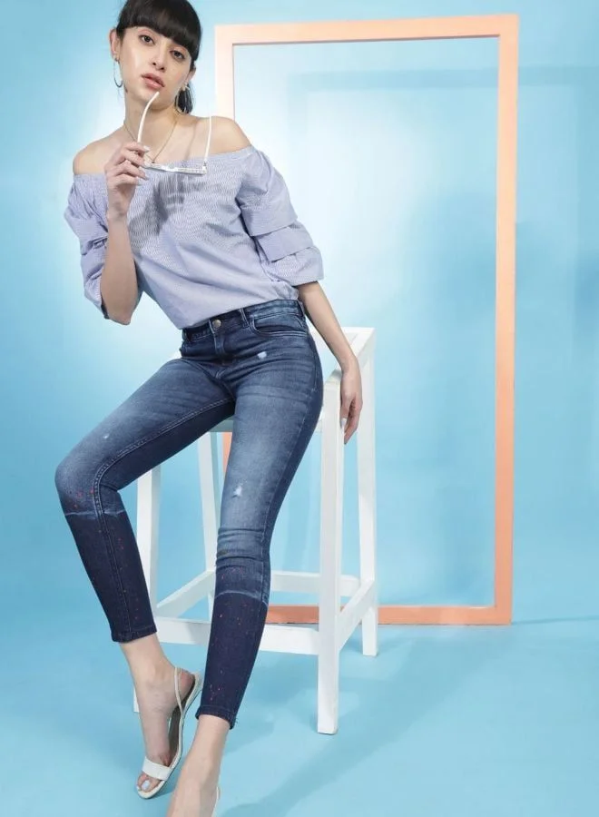 Freehand  Women Slim Fit Colourblocked Mid Rise Jeans  | Best Price UAE